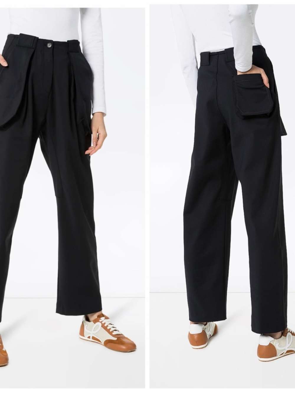 Wales Bonner Black Cargo Trousers Wide Leg 10–12 Pants Slacks Work Casual NWT 🟡 - Picture 2 of 14